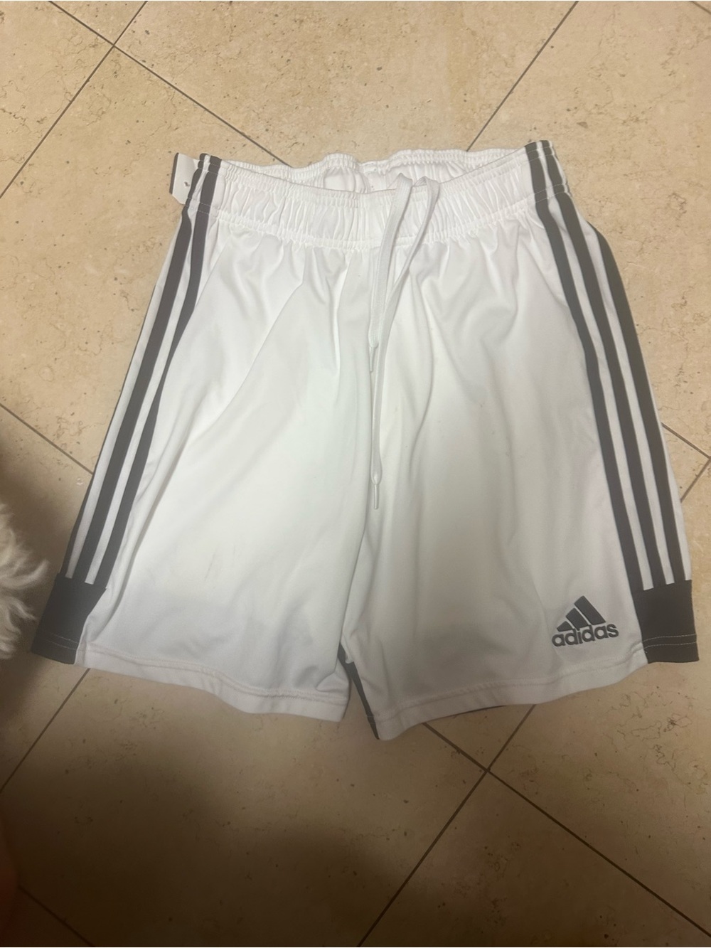 Adidas Women’s White Athletic Shorts with Black Stripes - Medium